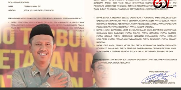 Ketua KPU Pohuwato ‘Teken’ Surat Pernyataan Memiliki Hubungan Keluarga dengan Paslon SIAP